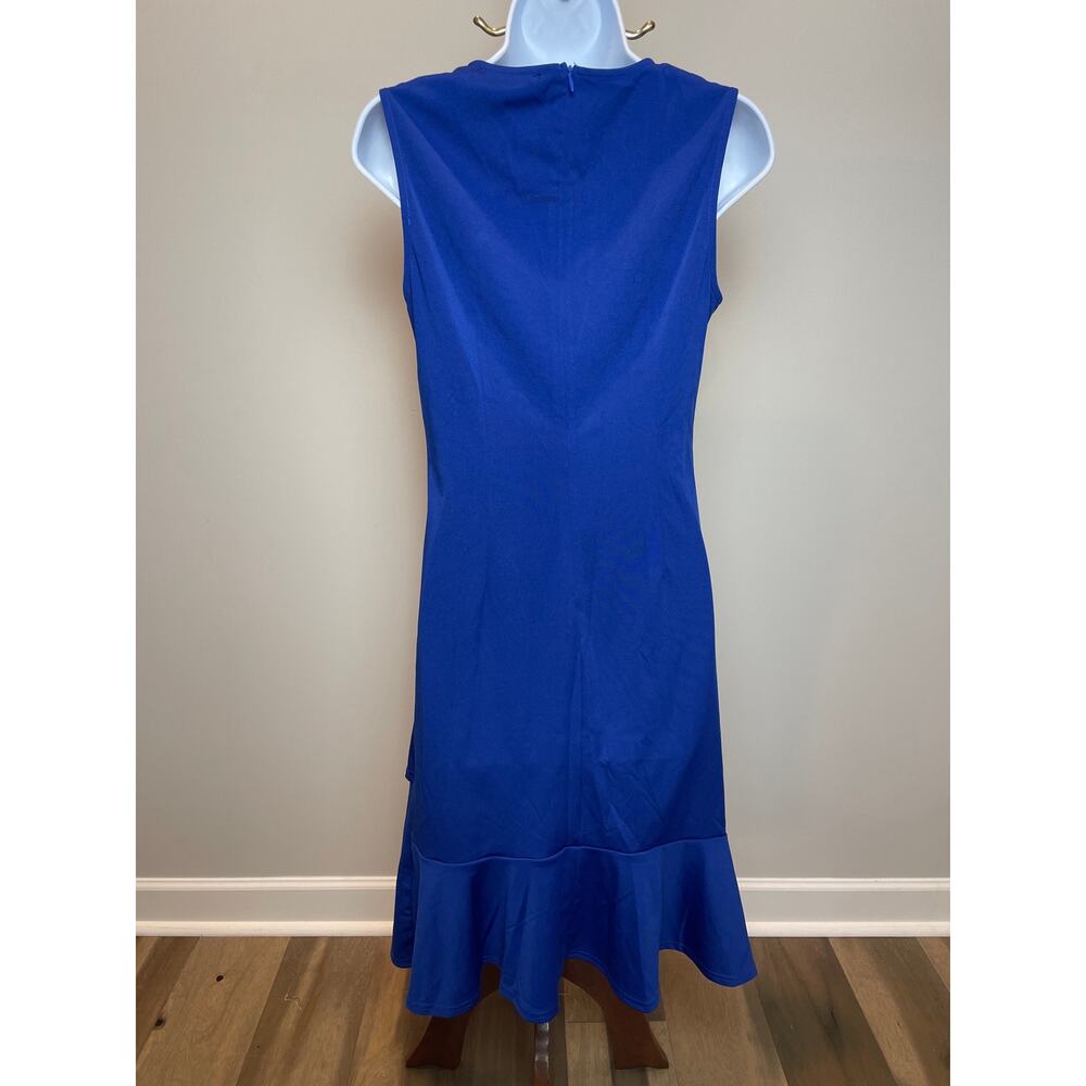 Grace Karin Blue Asymmetrical Ruched Ruffle Dress Queen Anne Neckline NWT Size M - Picture 3 of 8